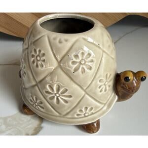 Vintage Omc Otagari Ceramic Turtle Whimsical Pen Holder Planter Vase Japan 4x4”